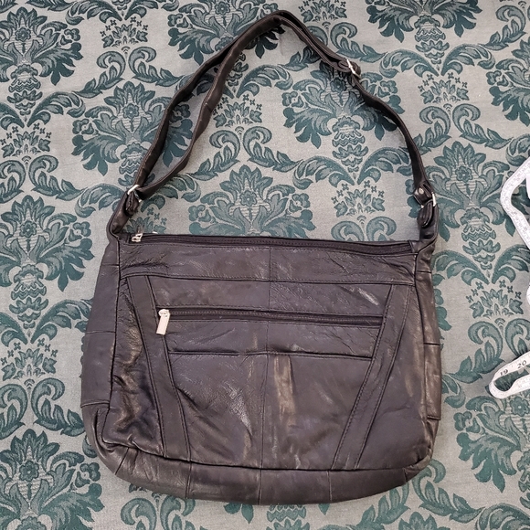 Vintage 100% Genuine Leather Multi-pocket 15"×11"x 4" Crossbody Bag Slingbag - Picture 12 of 12